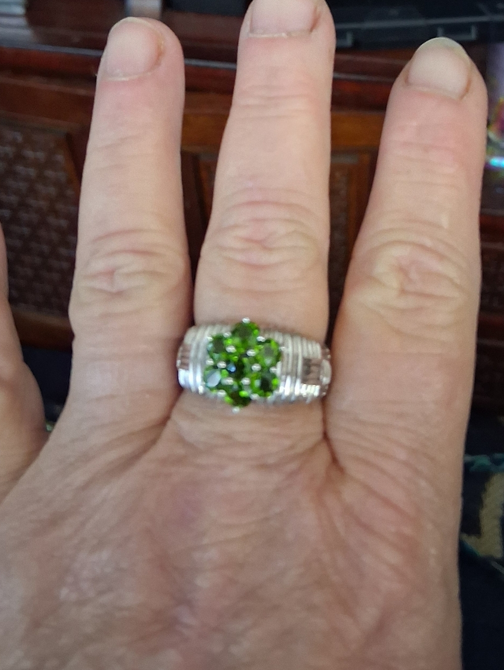 Sterling Silver Peridot Flower Cluster Ring Size 8